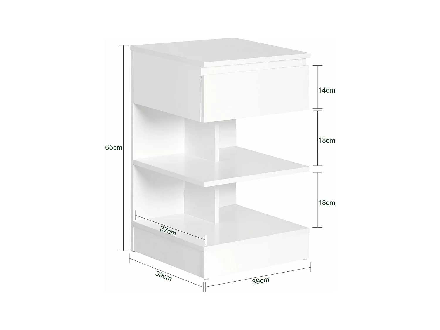 Bout de Canapé Table d’appoint Table de chevet avec 1 tiroir et 2 étagères, FBT49-W