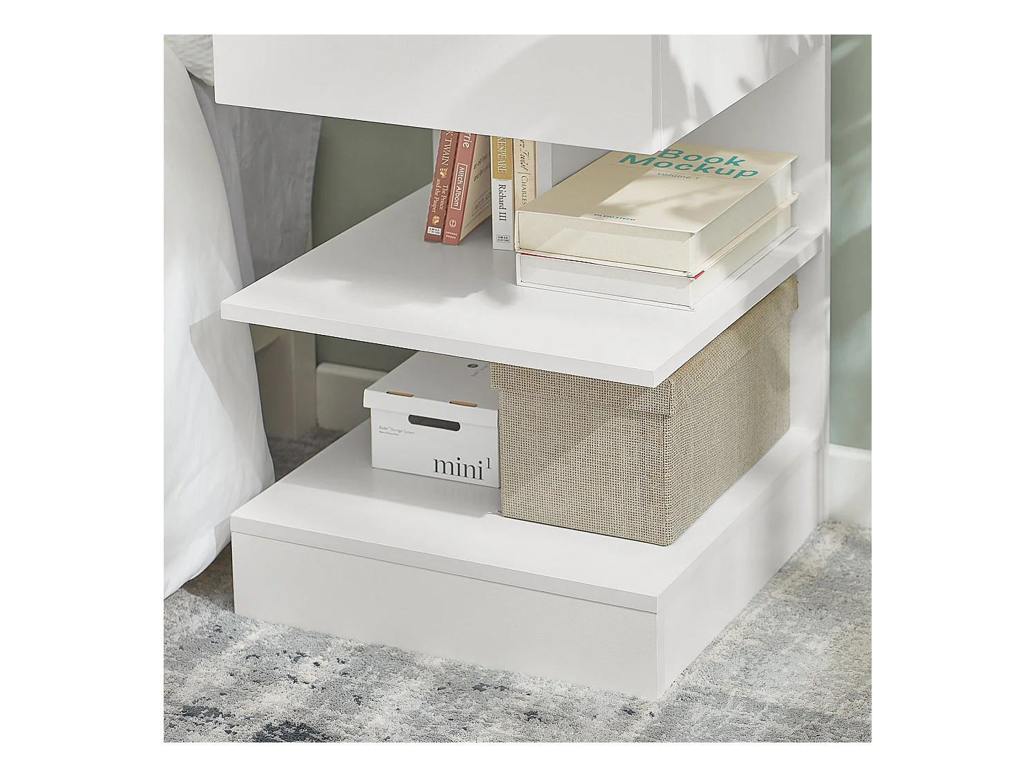 Bout de Canapé Table d’appoint Table de chevet avec 1 tiroir et 2 étagères, FBT49-W