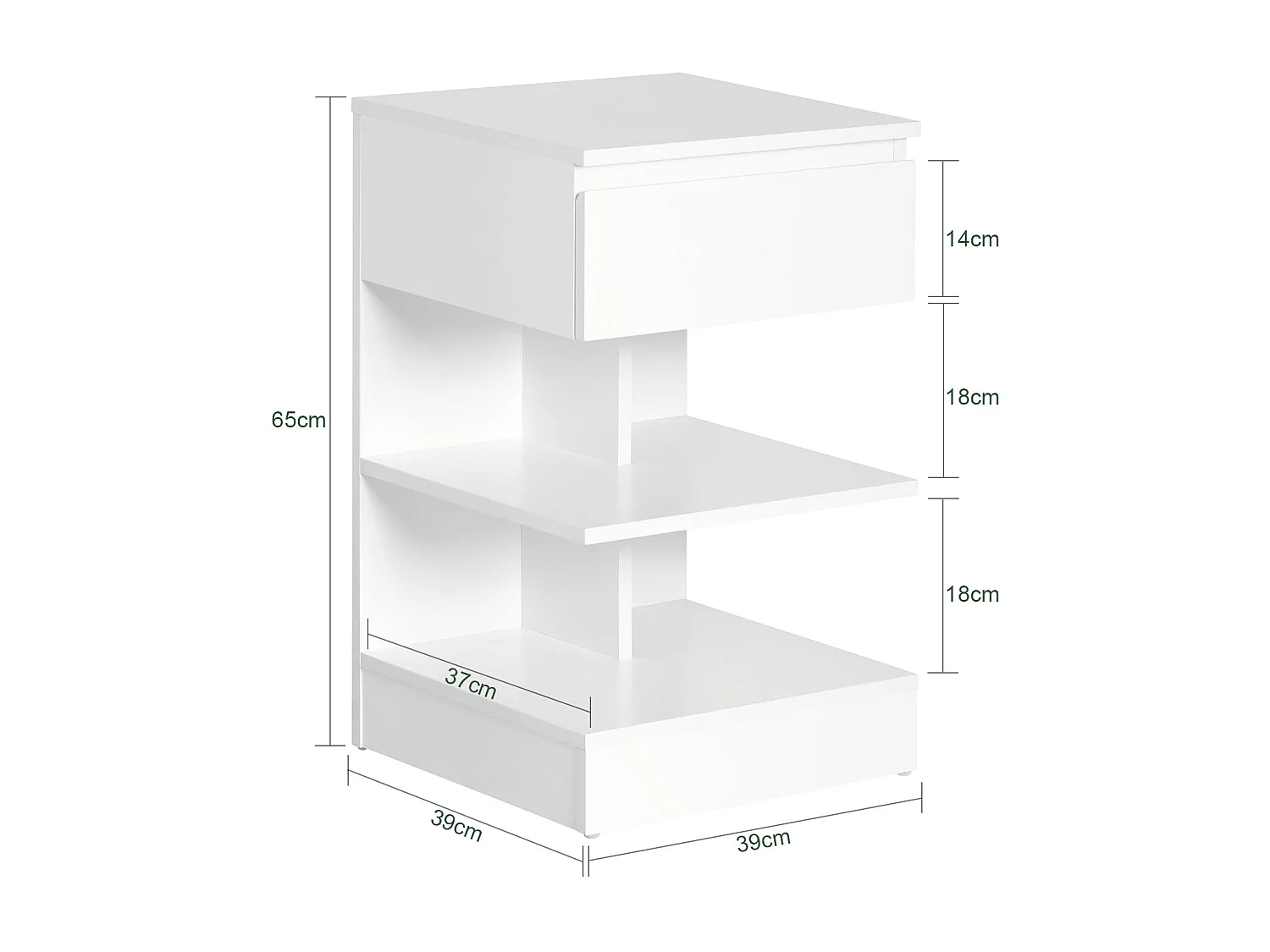 Bout de Canapé Table d’appoint Table de chevet avec 1 tiroir et 2 étagères, FBT49-W