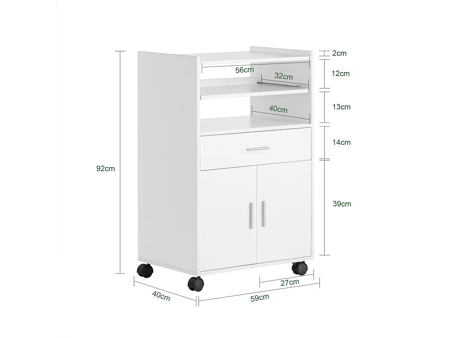 SoBuy FSB09-W keukenkast zwenkwielen Keukenwagen Rolkast Drankwagen Magnetronkast