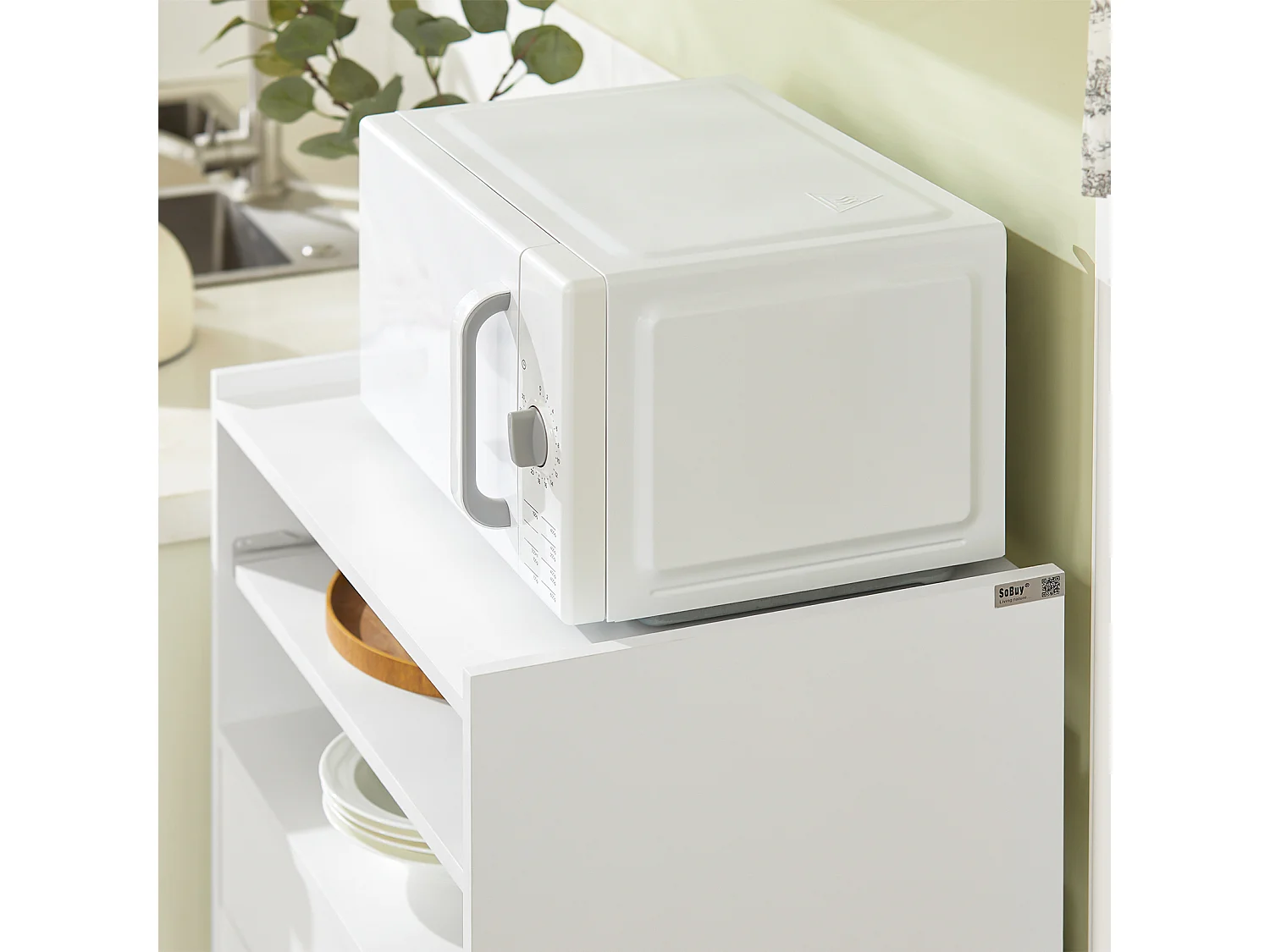 SoBuy FSB09-W keukenkast zwenkwielen Keukenwagen Rolkast Drankwagen Magnetronkast