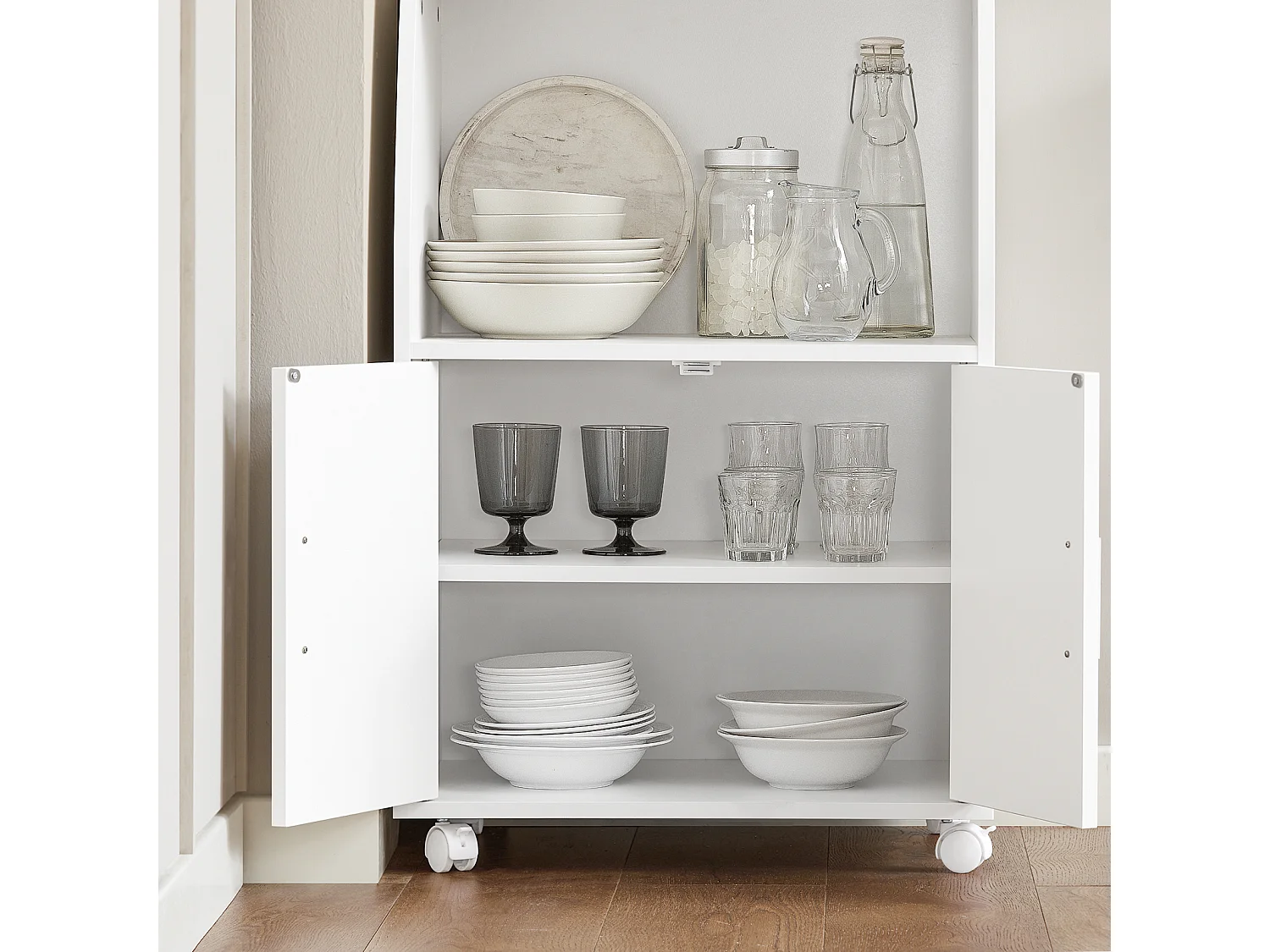 Desserte Micro-onde à Roulettes Meuble de Rangement Cuisine, FRG241-W