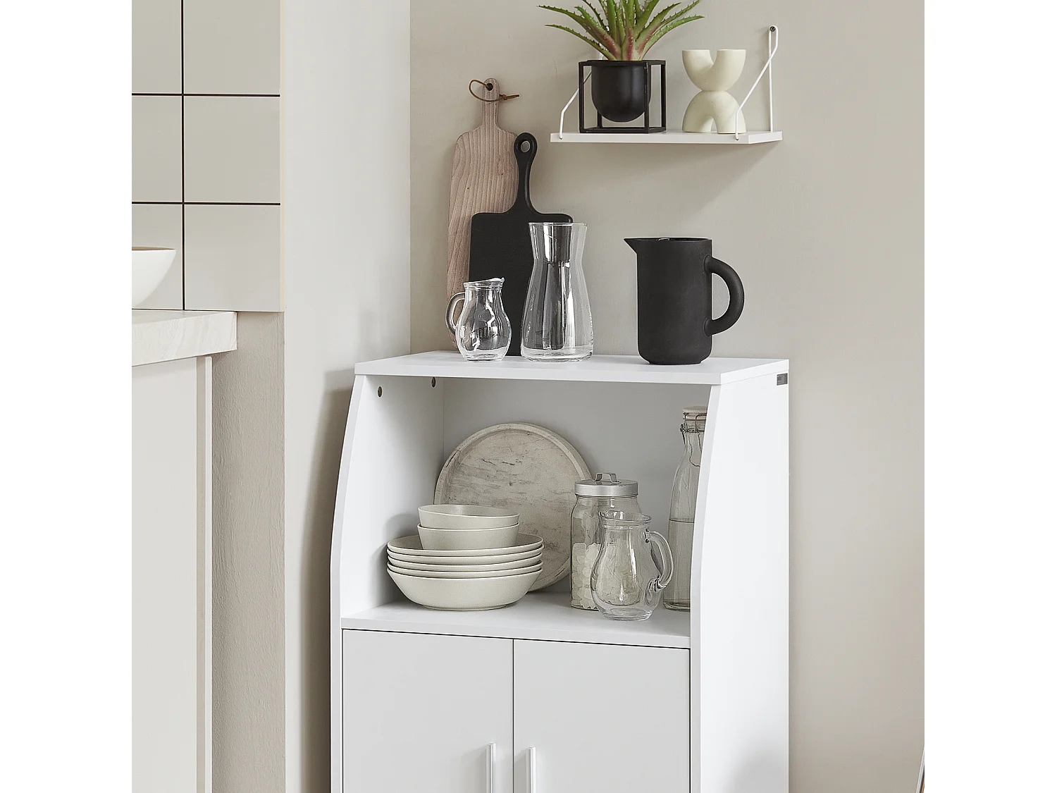 SoBuy FRG241-W Keukenkast Zwenkwielen Magnetronrek Magnetronkast Keukenrollen Magnetronkast