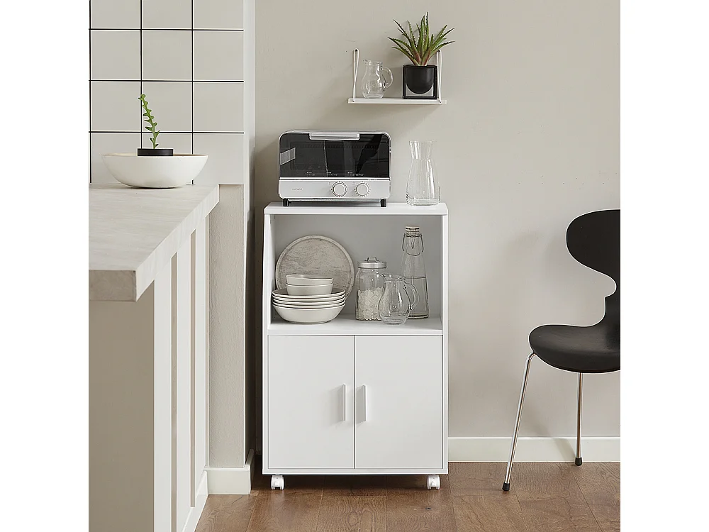 SoBuy FRG241-W Keukenkast Zwenkwielen Magnetronrek Magnetronkast Keukenrollen Magnetronkast