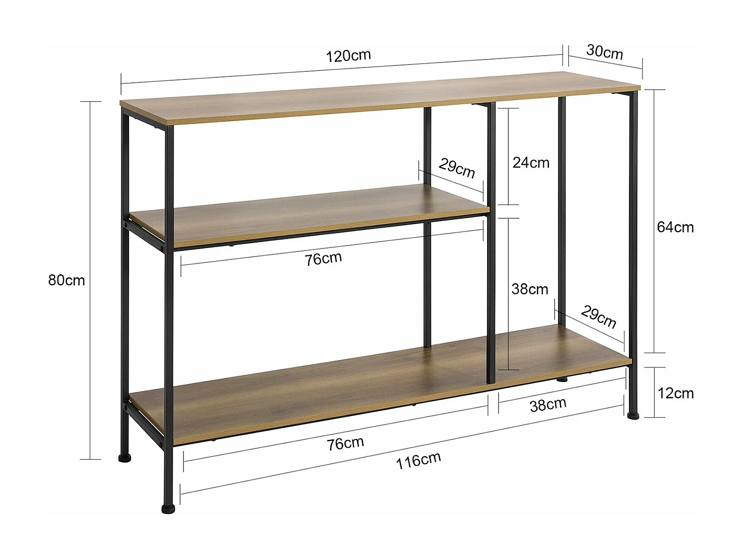 Table Console Bout de Canapé Table d'appoint avec 3 étagères de Rangement, FSB35-PF