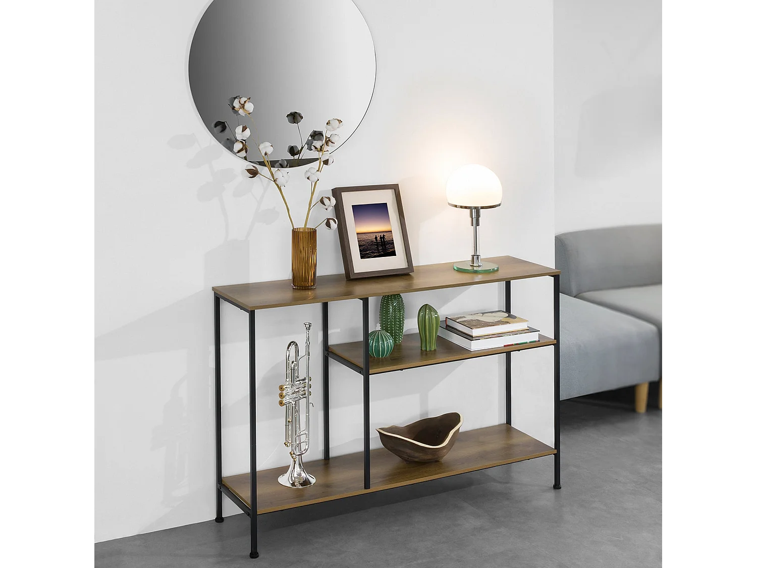 Table Console Bout de Canapé Table d'appoint avec 3 étagères de Rangement, FSB35-PF