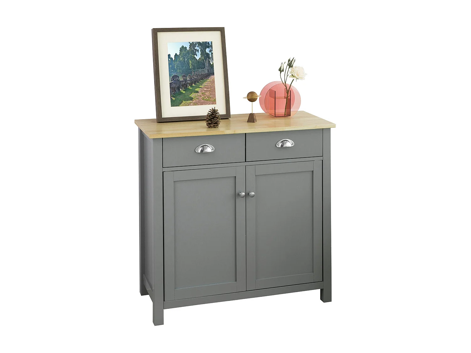 Rangement Table Console Meuble de Rangement avec 2 tiroirs et 2 Portes- Gris Clair, FSB25-HG