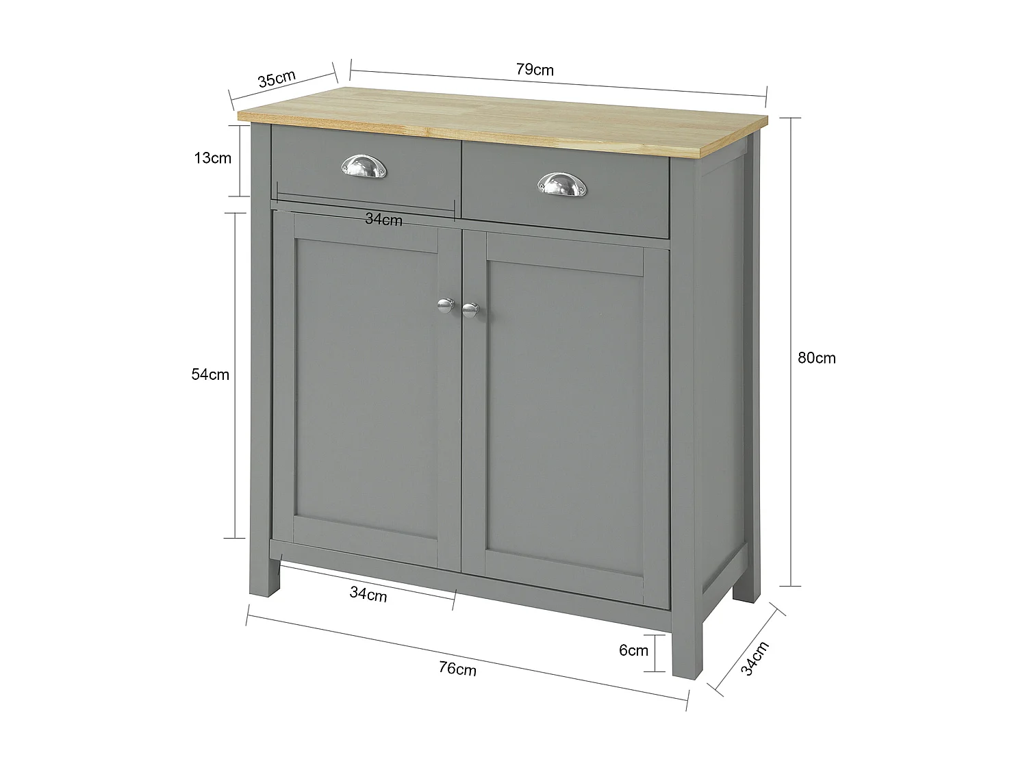Rangement Table Console Meuble de Rangement avec 2 tiroirs et 2 Portes- Gris Clair, FSB25-HG