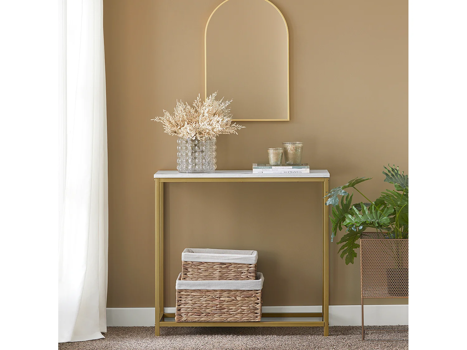 Table Console Table d'Appoint Bout de Canapé Table d’Entrée Effet Marbre Cadre, FSB29-G