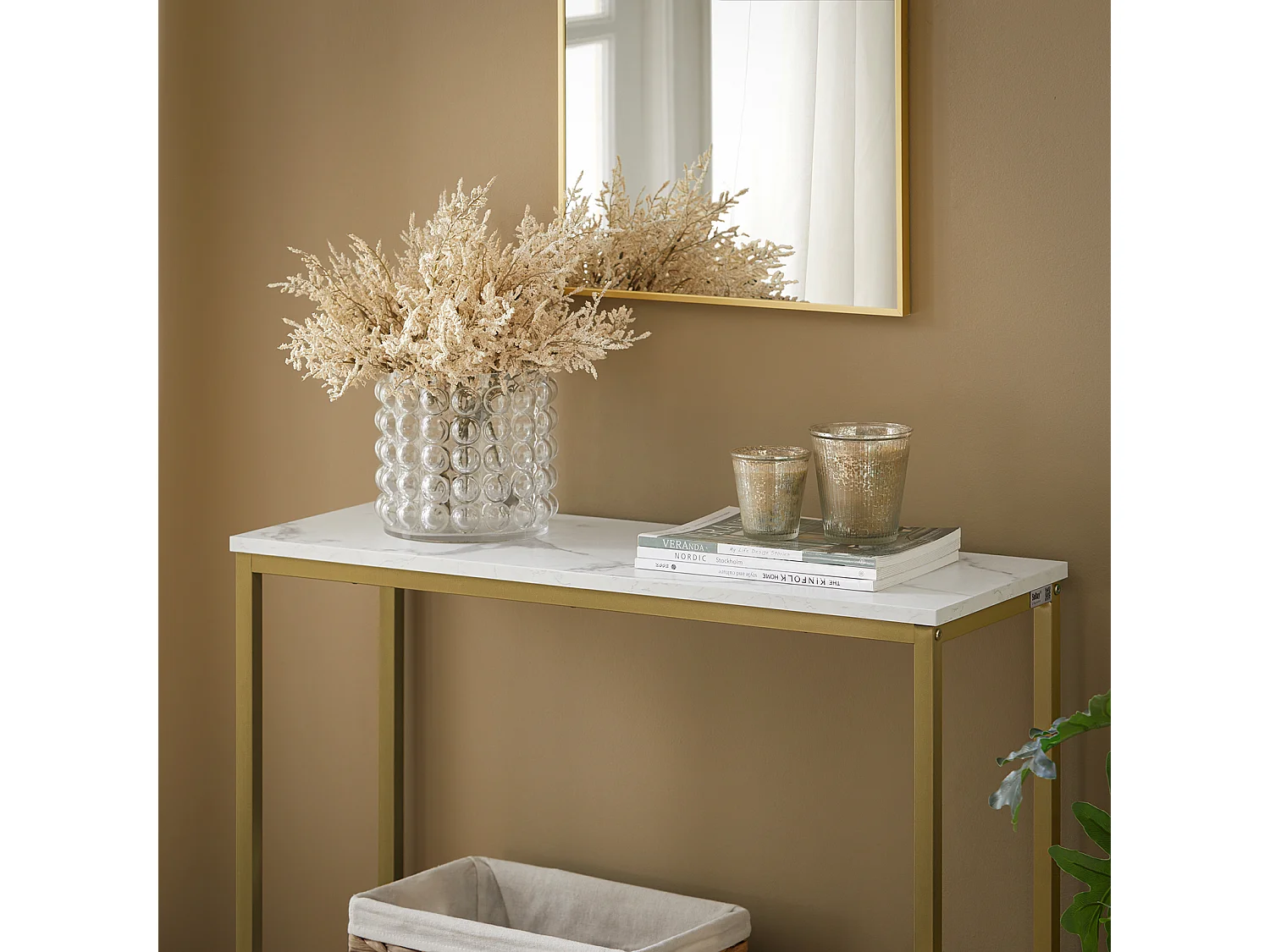 Table Console Table d'Appoint Bout de Canapé Table d’Entrée Effet Marbre Cadre, FSB29-G