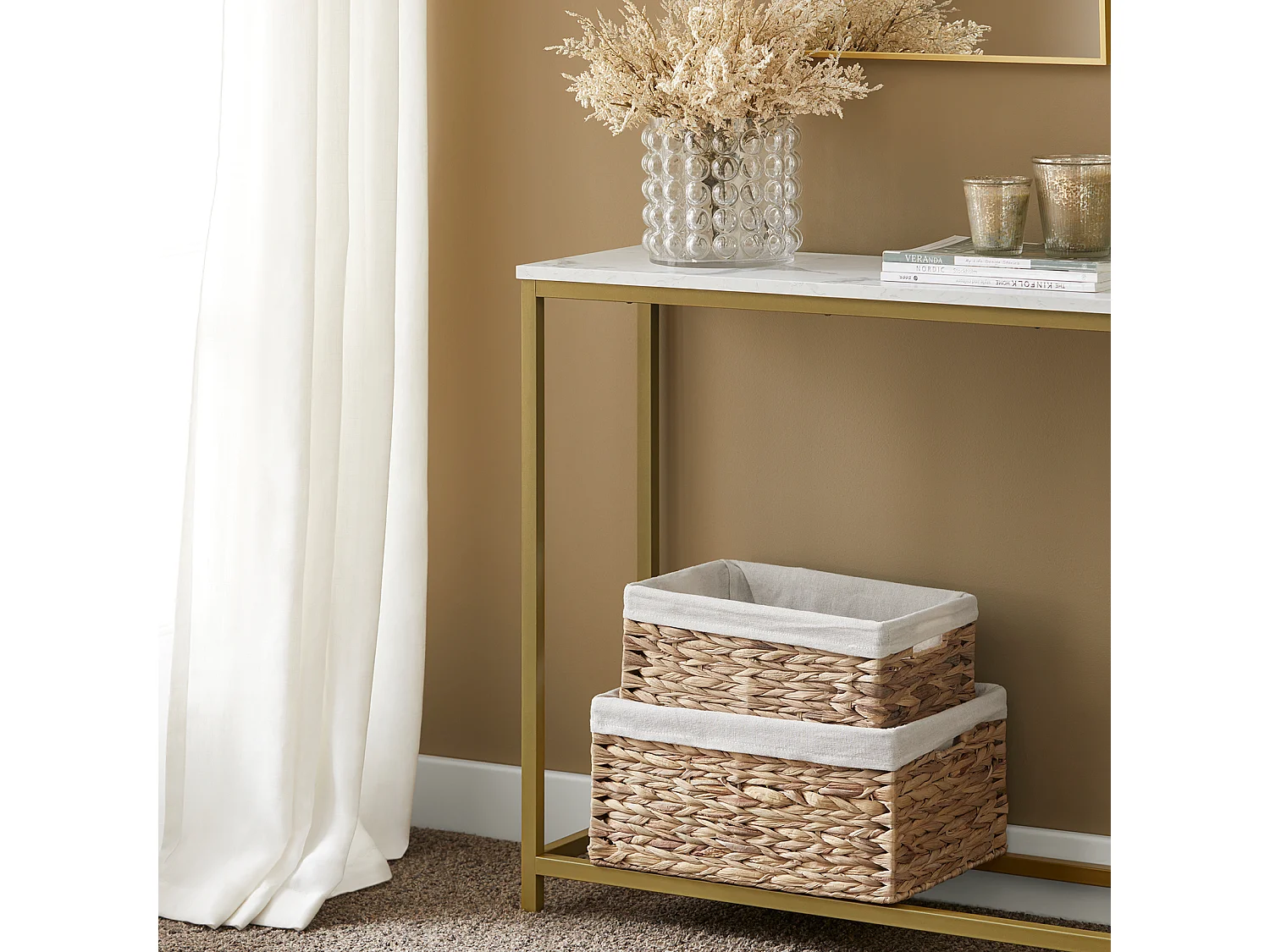 Table Console Table d'Appoint Bout de Canapé Table d’Entrée Effet Marbre Cadre, FSB29-G