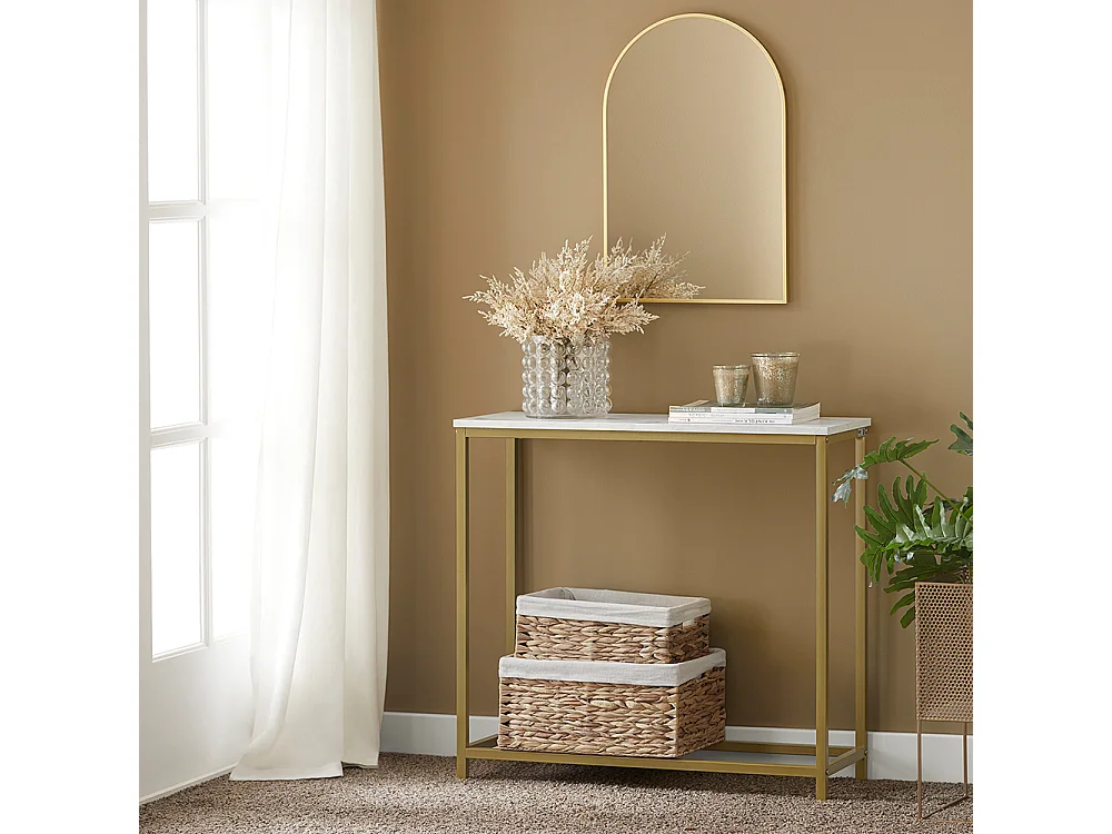 Table Console Table d'Appoint Bout de Canapé Table d’Entrée Effet Marbre Cadre, FSB29-G