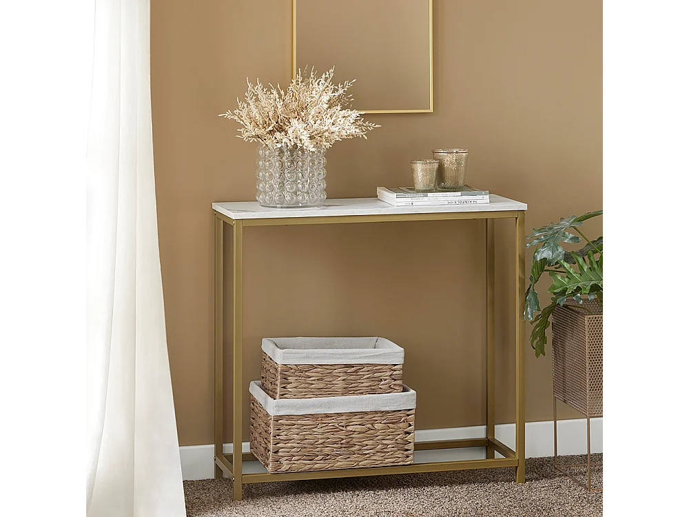 Table Console Table d'Appoint Bout de Canapé Table d’Entrée Effet Marbre Cadre, FSB29-G