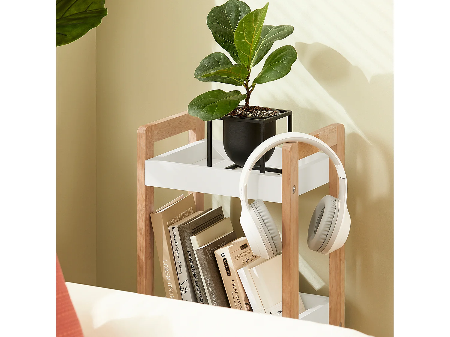 SoBuy FRG226-WN badkamerrek in wit/rubberhout staand rek keukenrek met 3 opbergvakken BHT