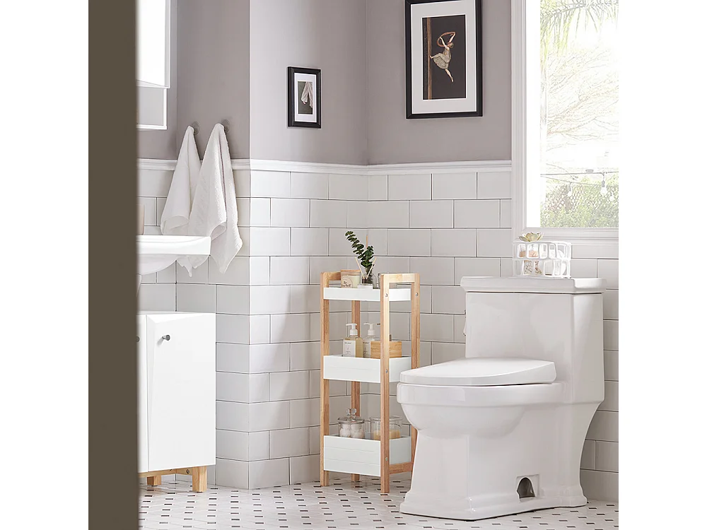 Tour de Rangement Etagère de Stockage Etagère de Cuisine Salle de Bains - 3 étages, FRG226-WN