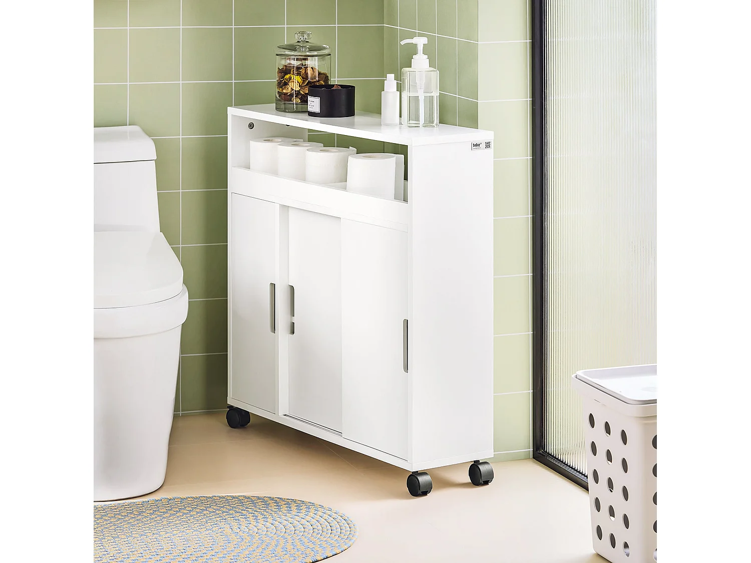 Meuble de Rangement Salle de Bain Armoire WC Meuble WC pour Papier, BZR02-W