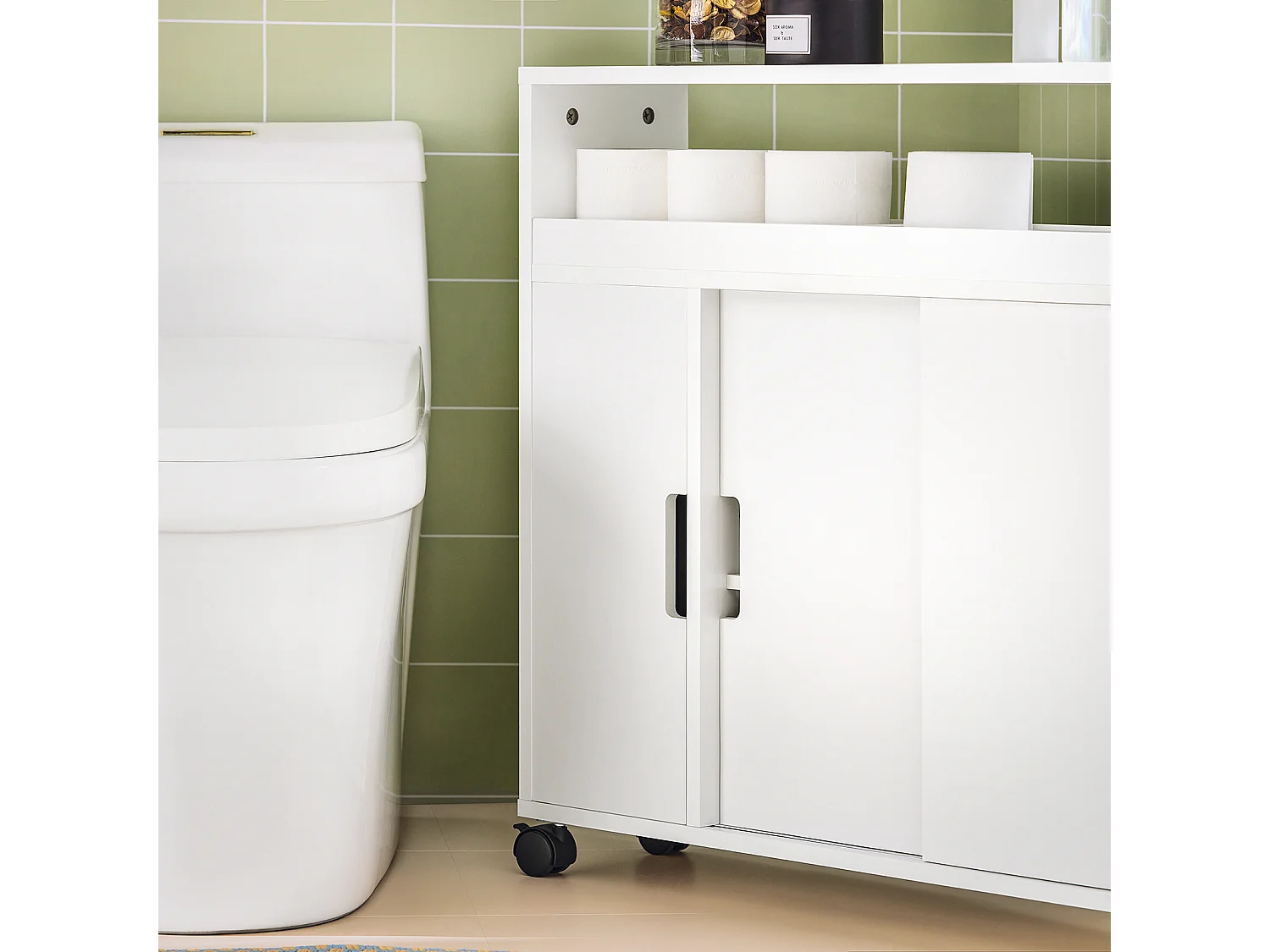 Meuble de Rangement Salle de Bain Armoire WC Meuble WC pour Papier, BZR02-W