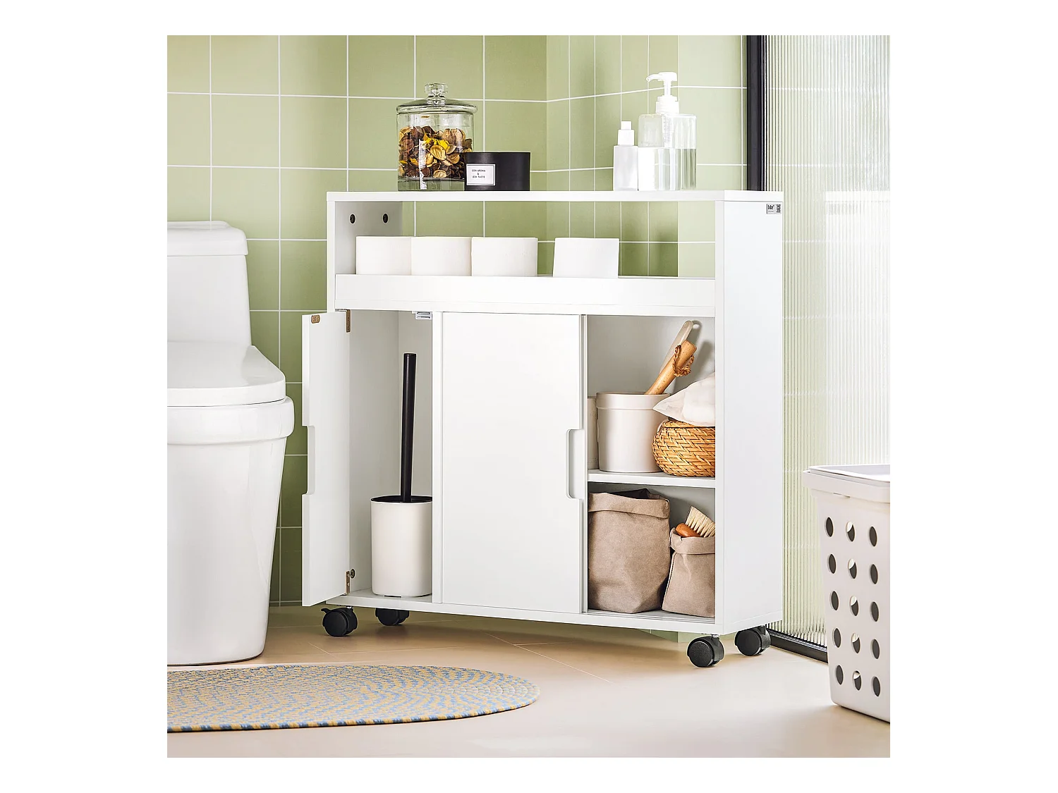 Meuble de Rangement Salle de Bain Armoire WC Meuble WC pour Papier, BZR02-W