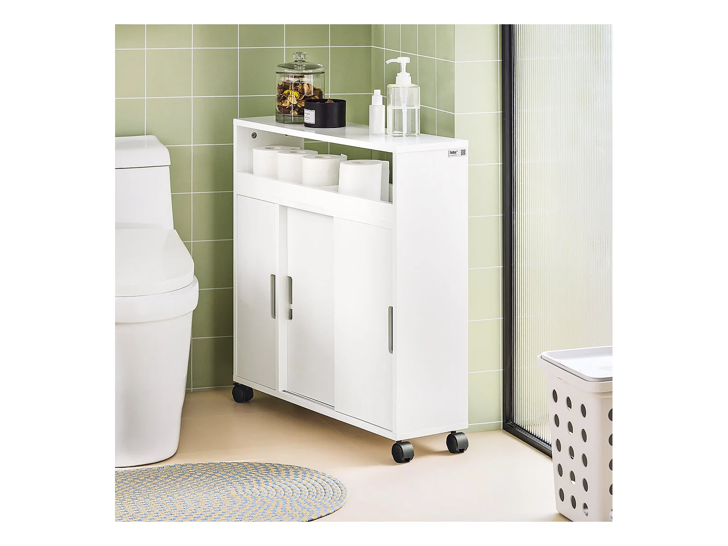 Meuble de Rangement Salle de Bain Armoire WC Meuble WC pour Papier, BZR02-W