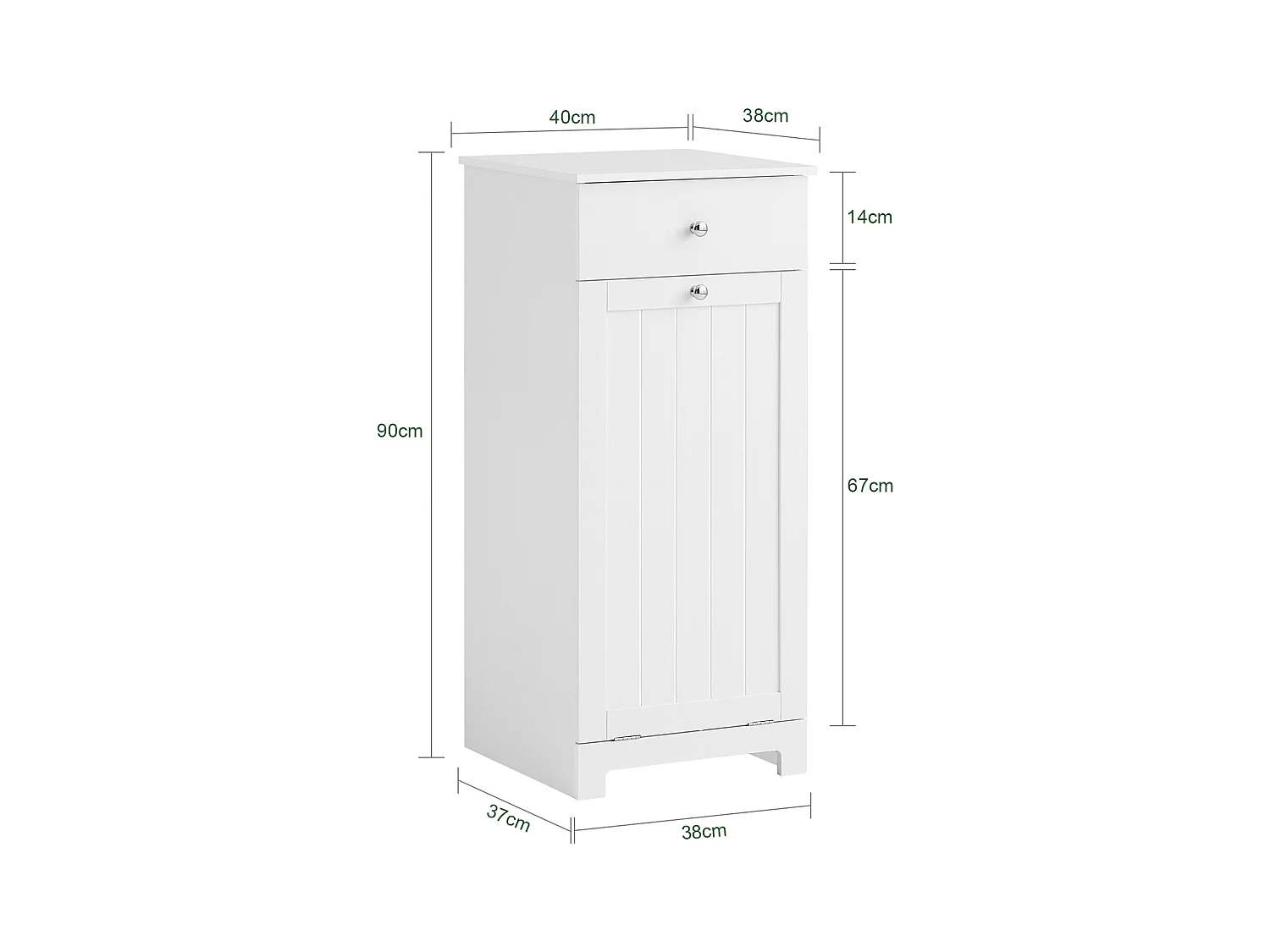 SoBuy BZR21-W Badkamerkast Opbergkist met Wasmand Laundry Hamper - Wit