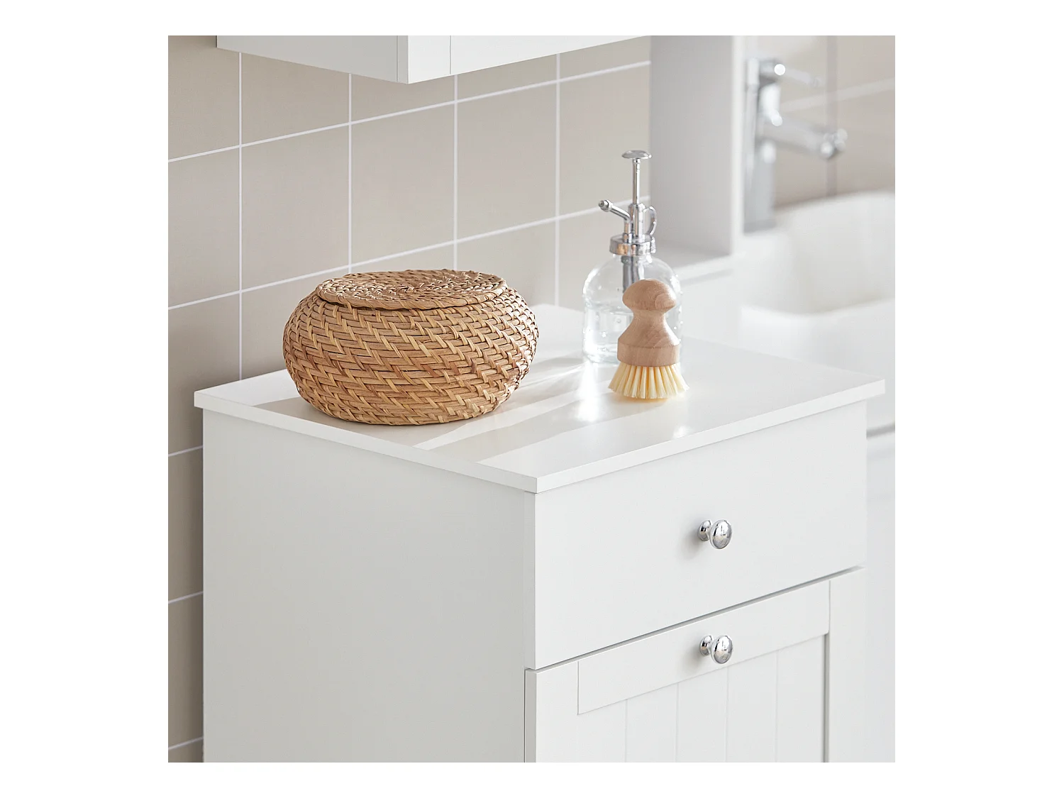 SoBuy BZR21-W Badkamerkast Opbergkist met Wasmand Laundry Hamper - Wit