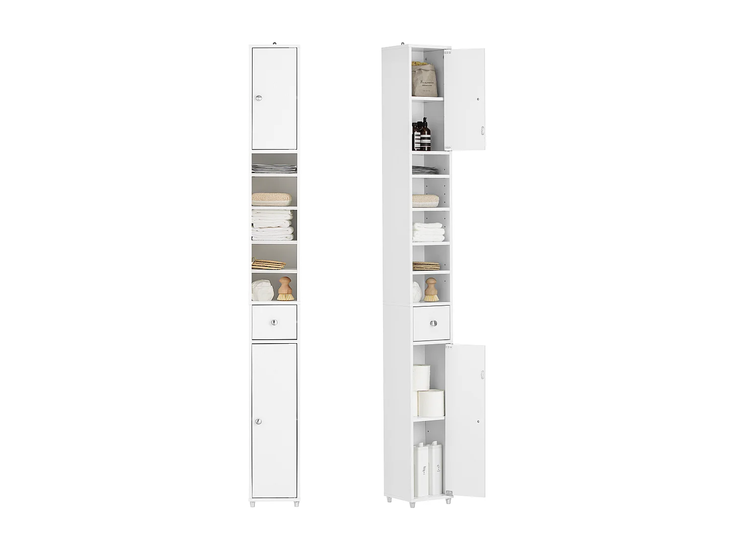 Armadio Colonna bagno, Mobile bagno alto con 2 Ante e 1 cassetto altezza: 180 cm SoBuy Bianco BZR34-W