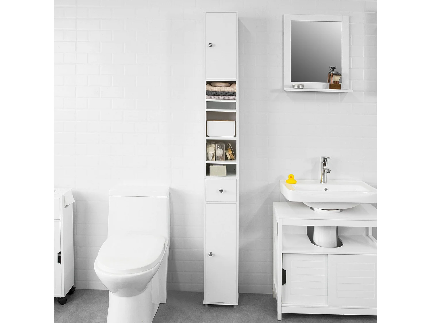 Armadio Colonna bagno, Mobile bagno alto con 2 Ante e 1 cassetto altezza: 180 cm SoBuy Bianco BZR34-W