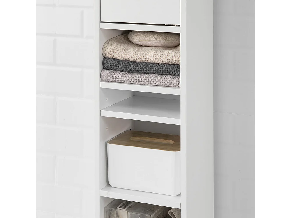 Armadio Colonna bagno, Mobile bagno alto con 2 Ante e 1 cassetto altezza: 180 cm SoBuy Bianco BZR34-W