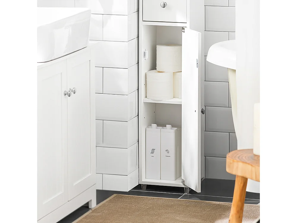 Armadio Colonna bagno, Mobile bagno alto con 2 Ante e 1 cassetto altezza: 180 cm SoBuy Bianco BZR34-W