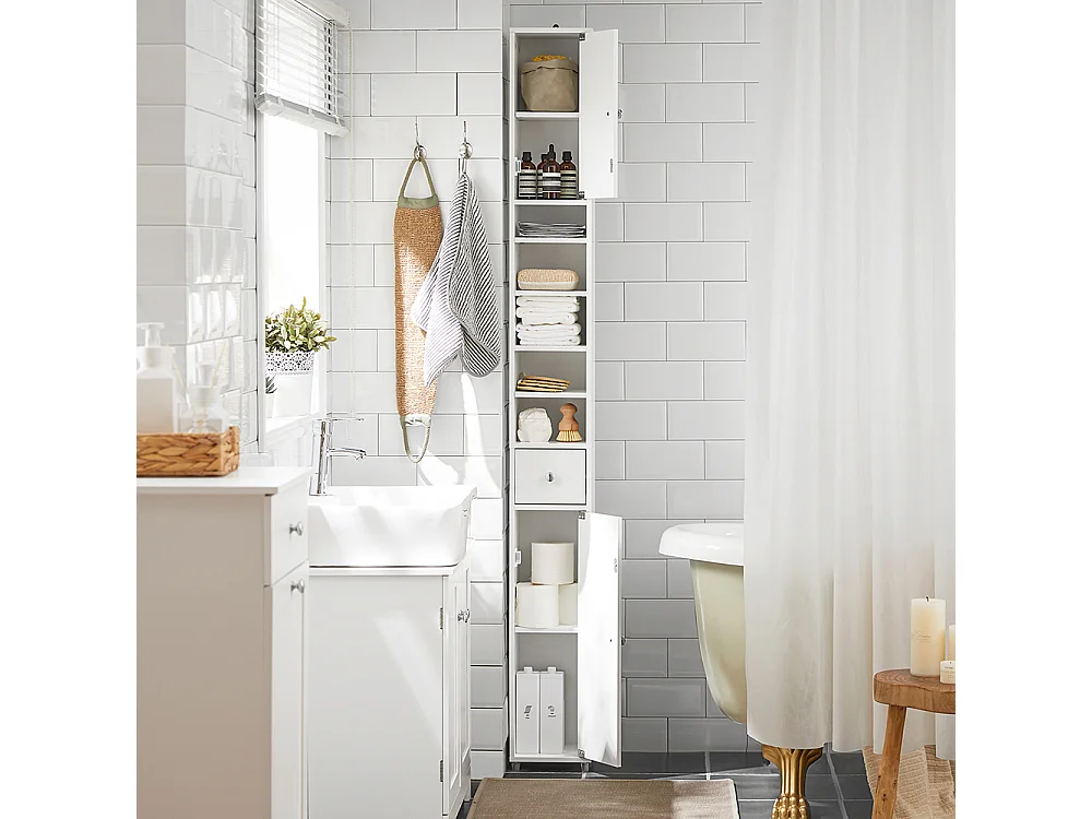 Meuble de Rangement Salle d Bain Meuble Colonne Armoire,L20xP20xH180cm, BZR34-W
