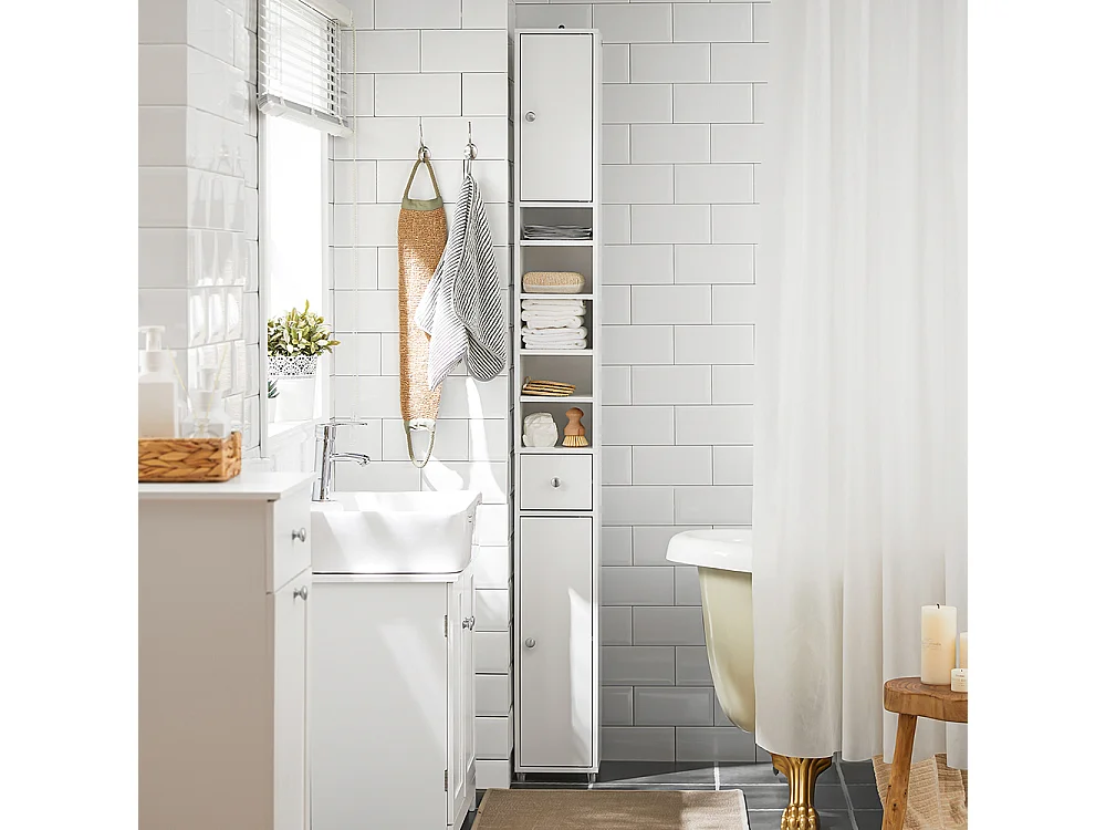 Meuble de Rangement Salle d Bain Meuble Colonne Armoire,L20xP20xH180cm, BZR34-W