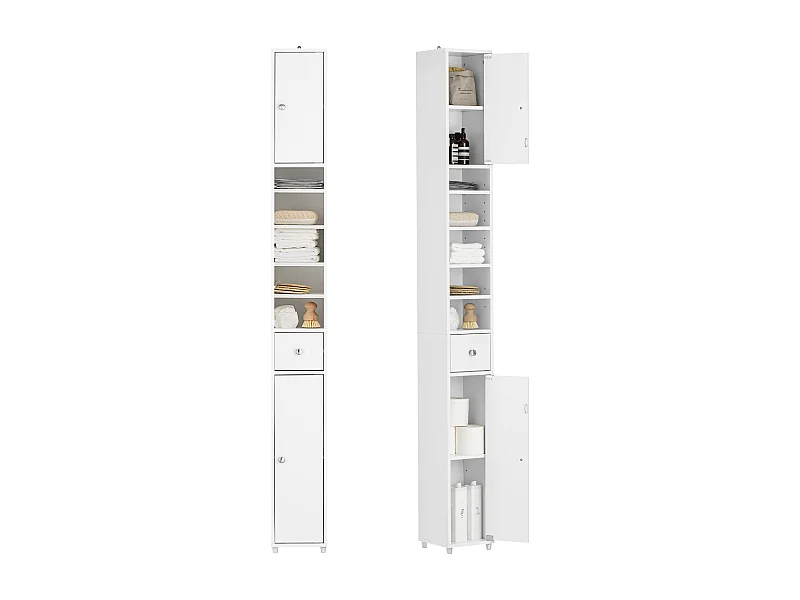 Mueble Columna de baño, Armario para baño Alto,estanterías de baño-2 Puertas y 1 cajón H 180 cm BZR34-W SoBuy ES