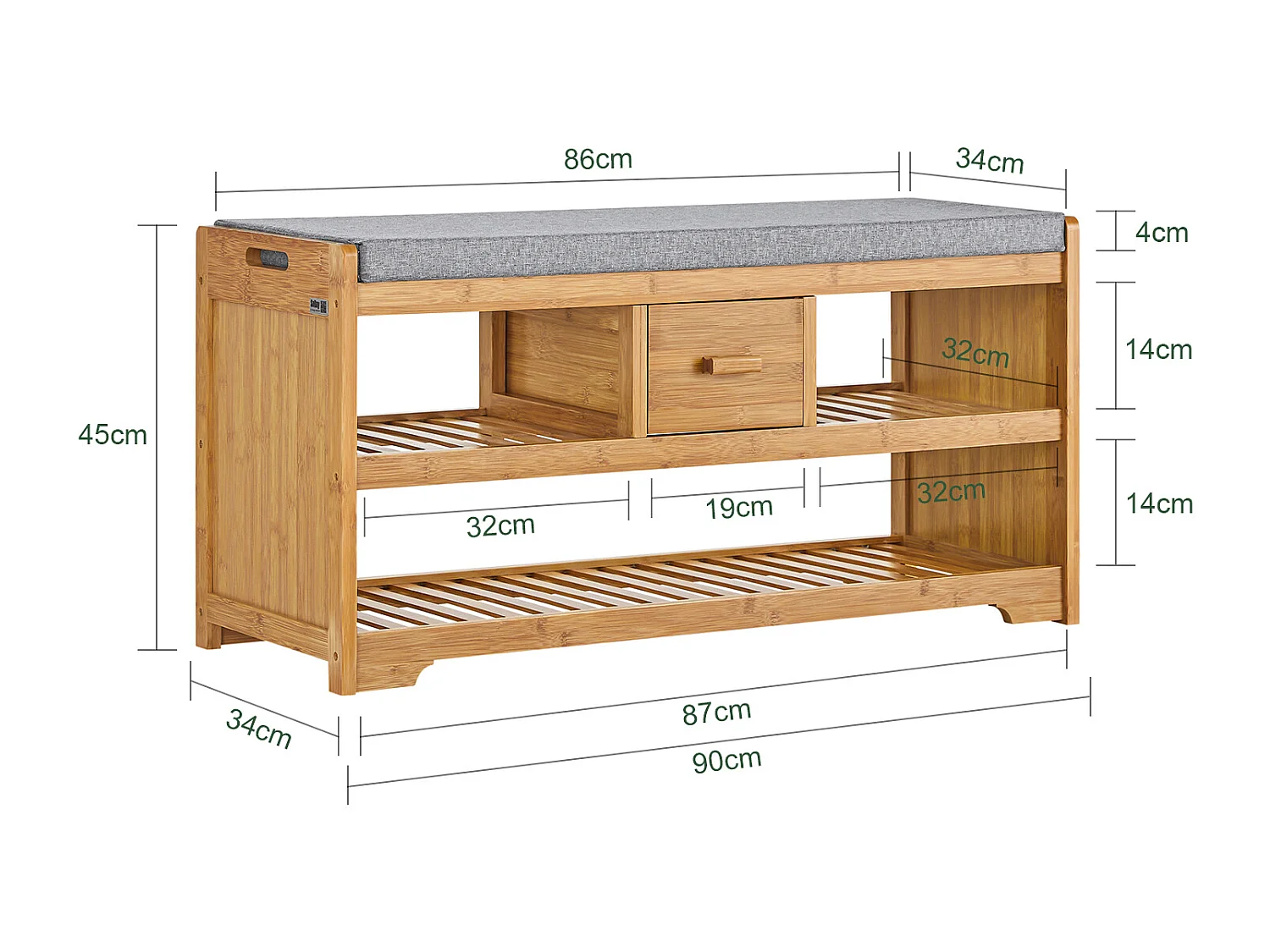 SoBuy BZR29-W Badkamerkast Badkamermeubel Kolomkasten met 3 Lades 1 Handdoekstang en 4 Vakken