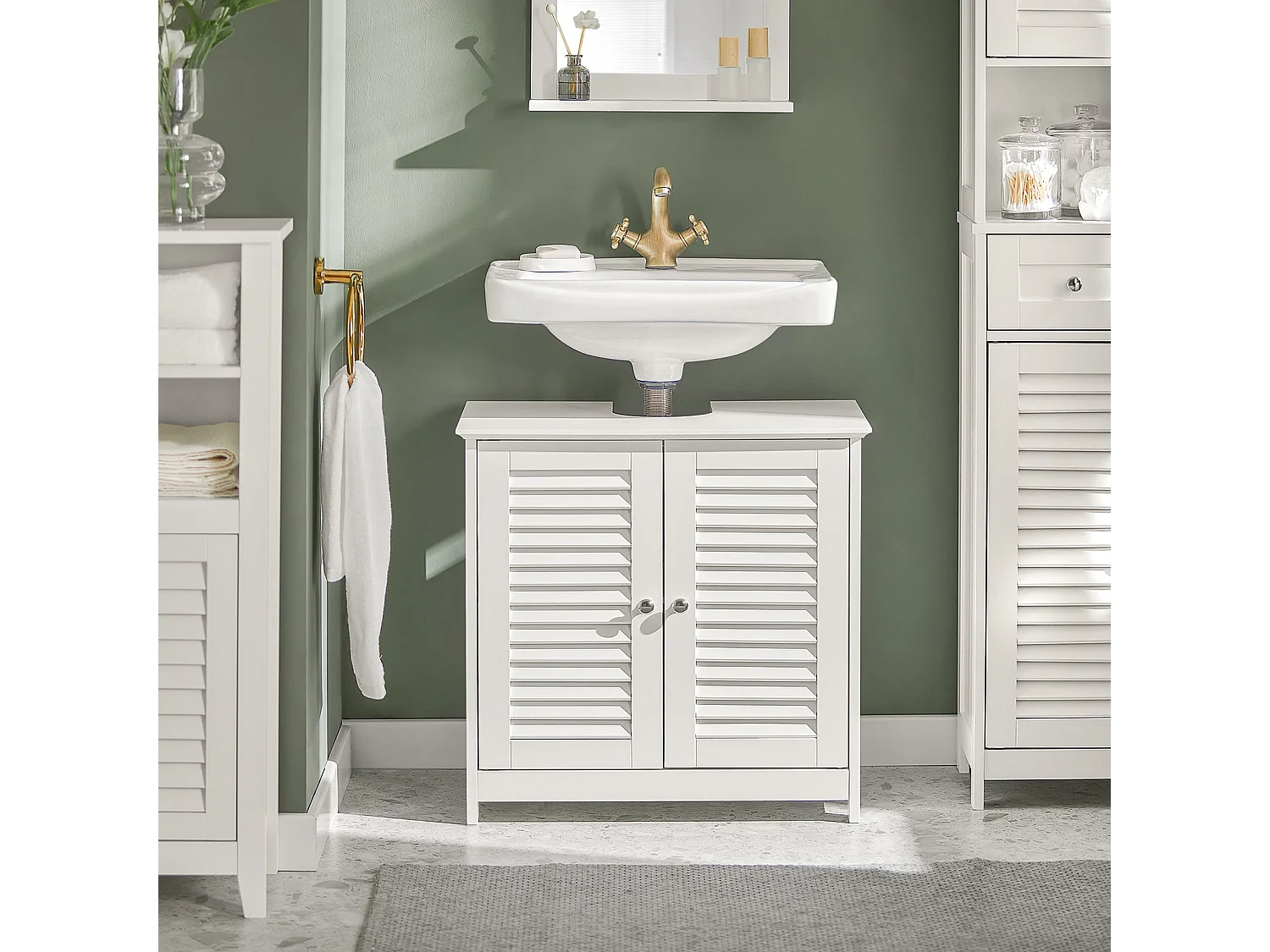 Meuble Sous-Lavabo Meuble de Salle de Bain Vasque - 2 portes et 2 étages -Blanc, FRG237-W