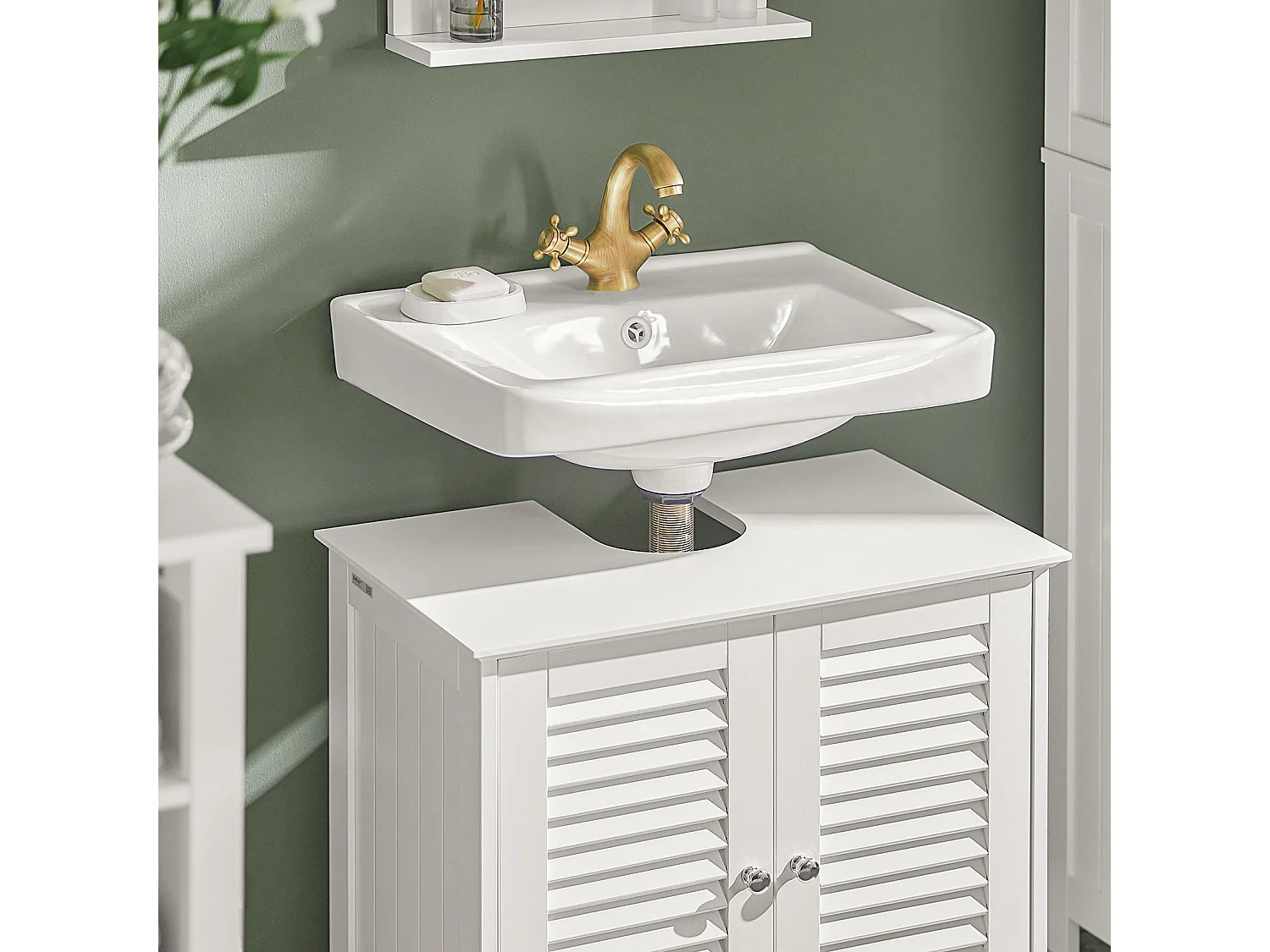 Meuble Sous-Lavabo Meuble de Salle de Bain Vasque - 2 portes et 2 étages -Blanc, FRG237-W