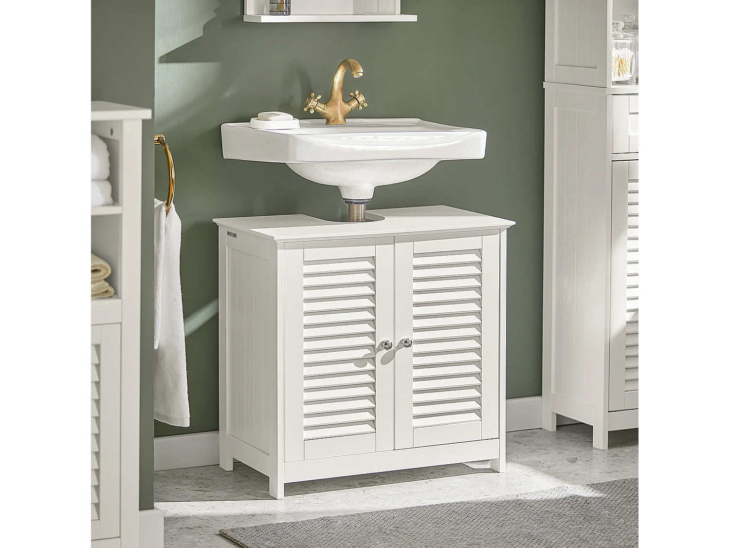 Meuble Sous-Lavabo Meuble de Salle de Bain Vasque - 2 portes et 2 étages -Blanc, FRG237-W