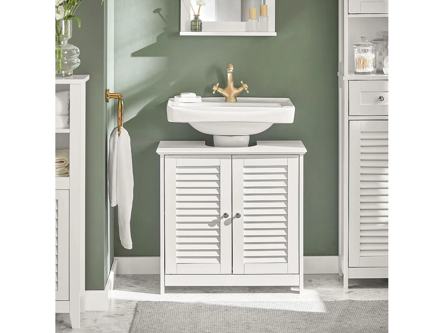 Meuble sous-Lavabo Meuble de Salle de Bain - 2 Portes et 2 étages -Blanc, FRG237-II-W