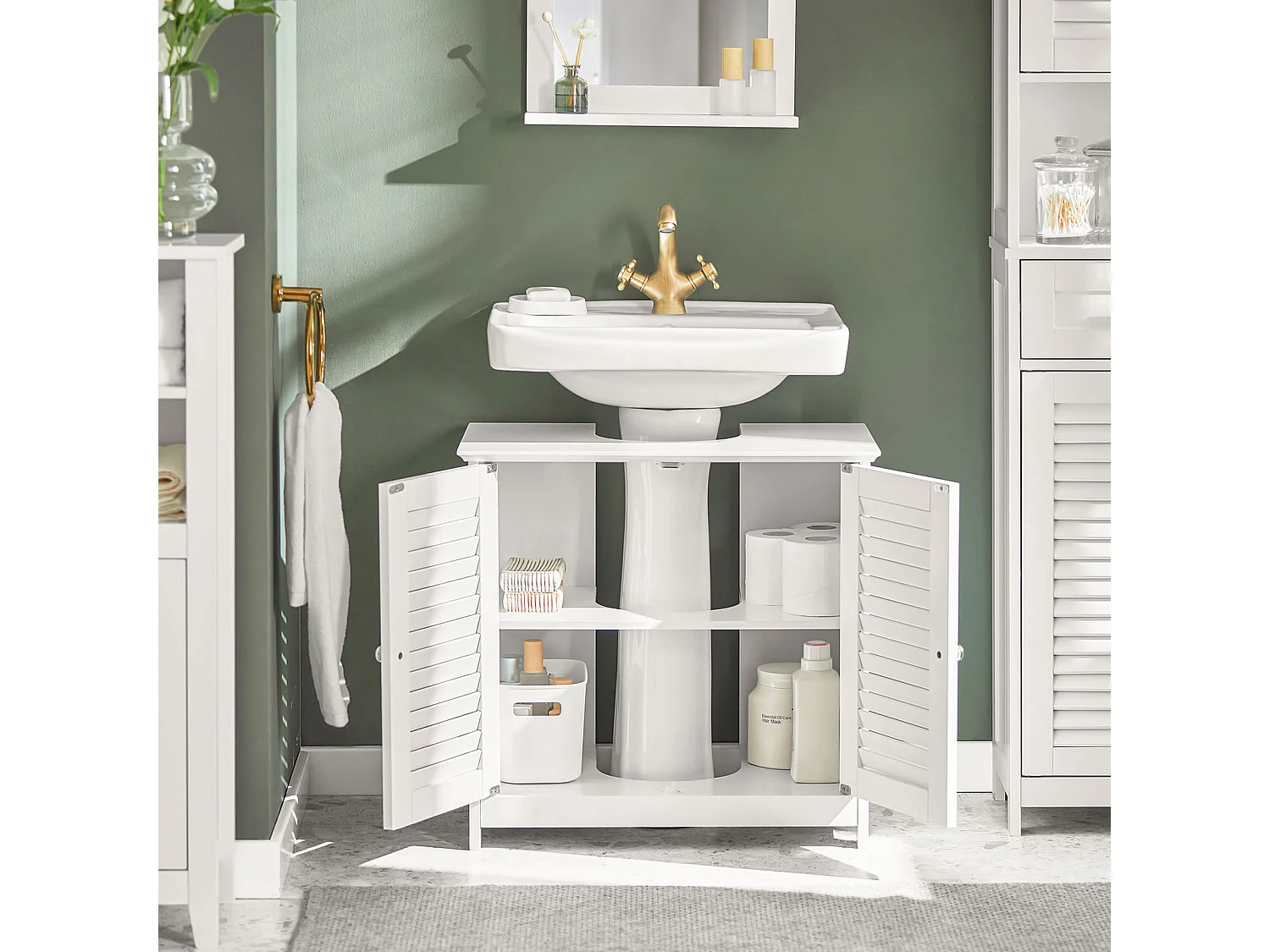 Meuble sous-Lavabo Meuble de Salle de Bain - 2 Portes et 2 étages -Blanc, FRG237-II-W