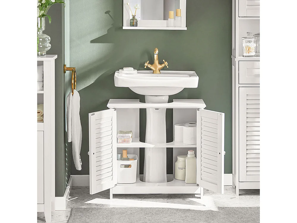 Meuble sous-Lavabo Meuble de Salle de Bain - 2 Portes et 2 étages -Blanc, FRG237-II-W