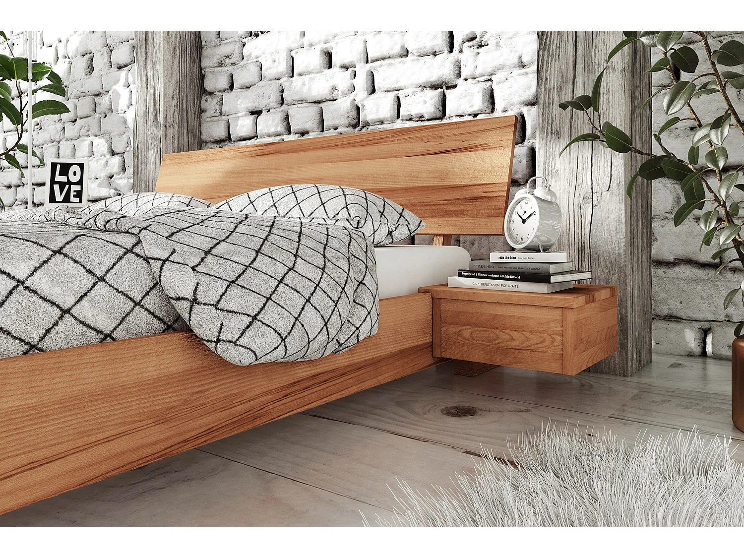 VENTO - Hängender Nachttisch mit Schublade aus Kernbuche, naturgeölt