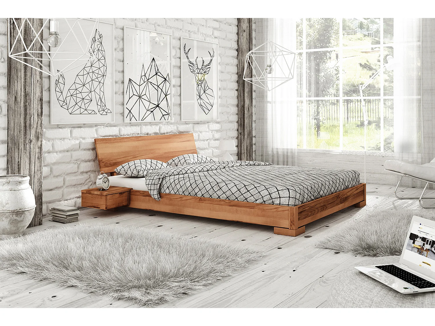 VENTO - Hängender Nachttisch mit Schublade aus Kernbuche, naturgeölt