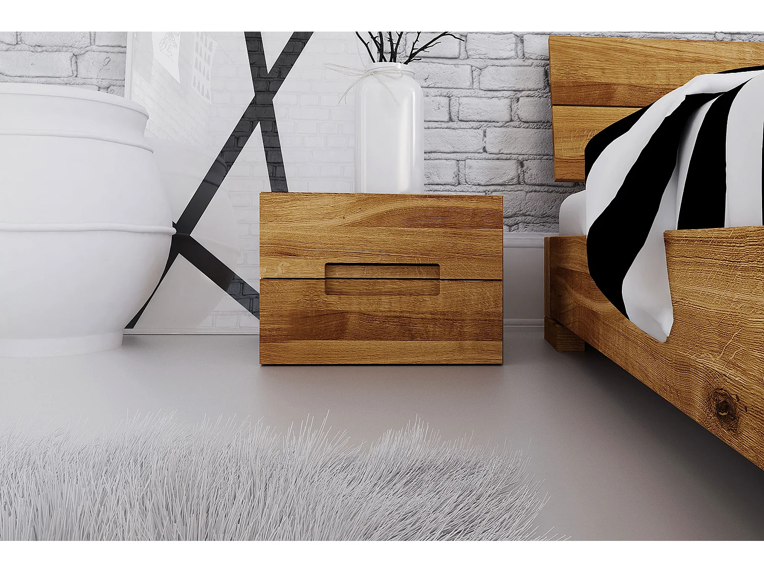 VENTO - Table de nuit avec tiroirs en chêne sauvage, finition à l'huile naturelle