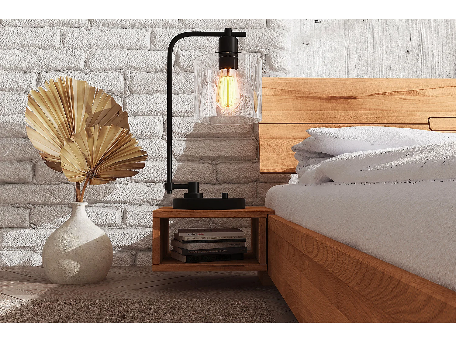 VENTO - Hängender Nachttisch aus Kernbuche, naturgeölt