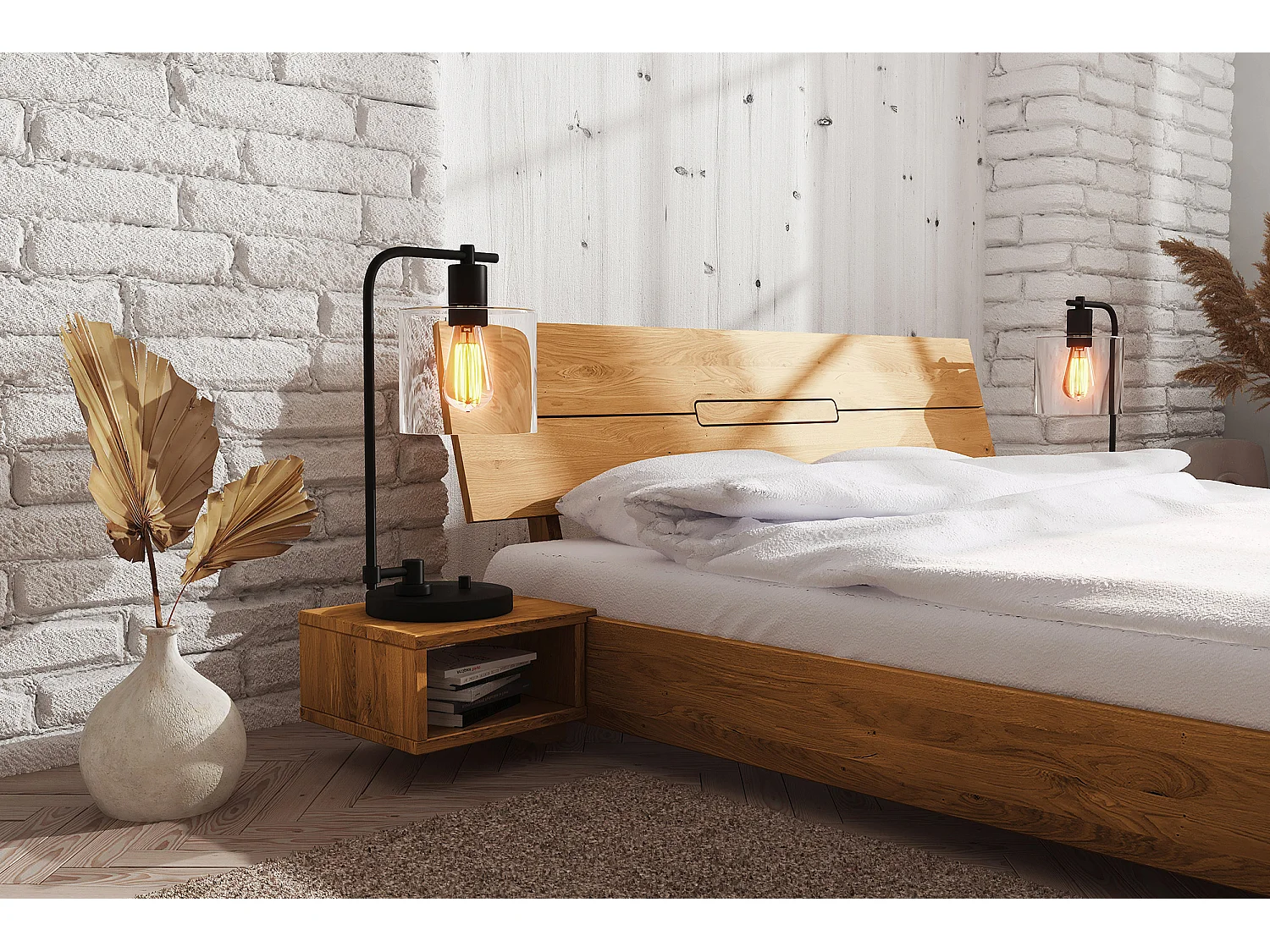 VENTO - Hängender Nachttisch aus Wildeiche, naturgeölt