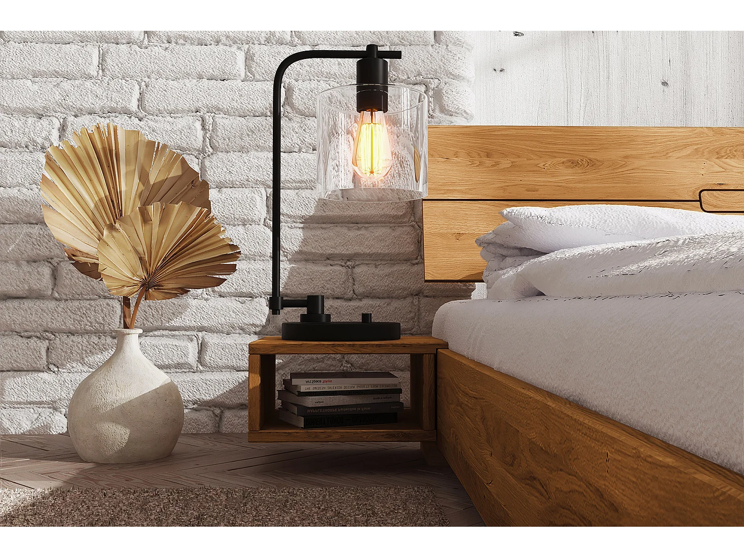 VENTO - Hängender Nachttisch aus Wildeiche, naturgeölt