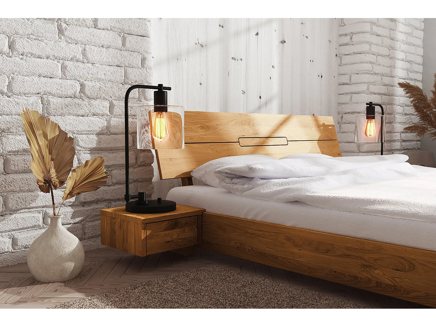 VENTO - Hängender Nachttisch mit Schublade aus Wildeiche, naturgeölt