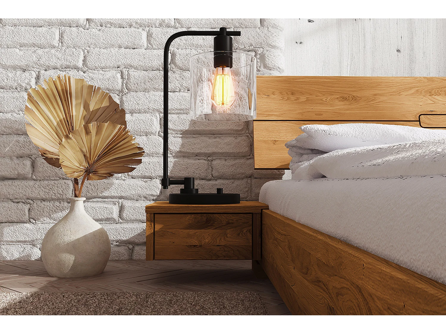 VENTO - Hängender Nachttisch mit Schublade aus Wildeiche, naturgeölt