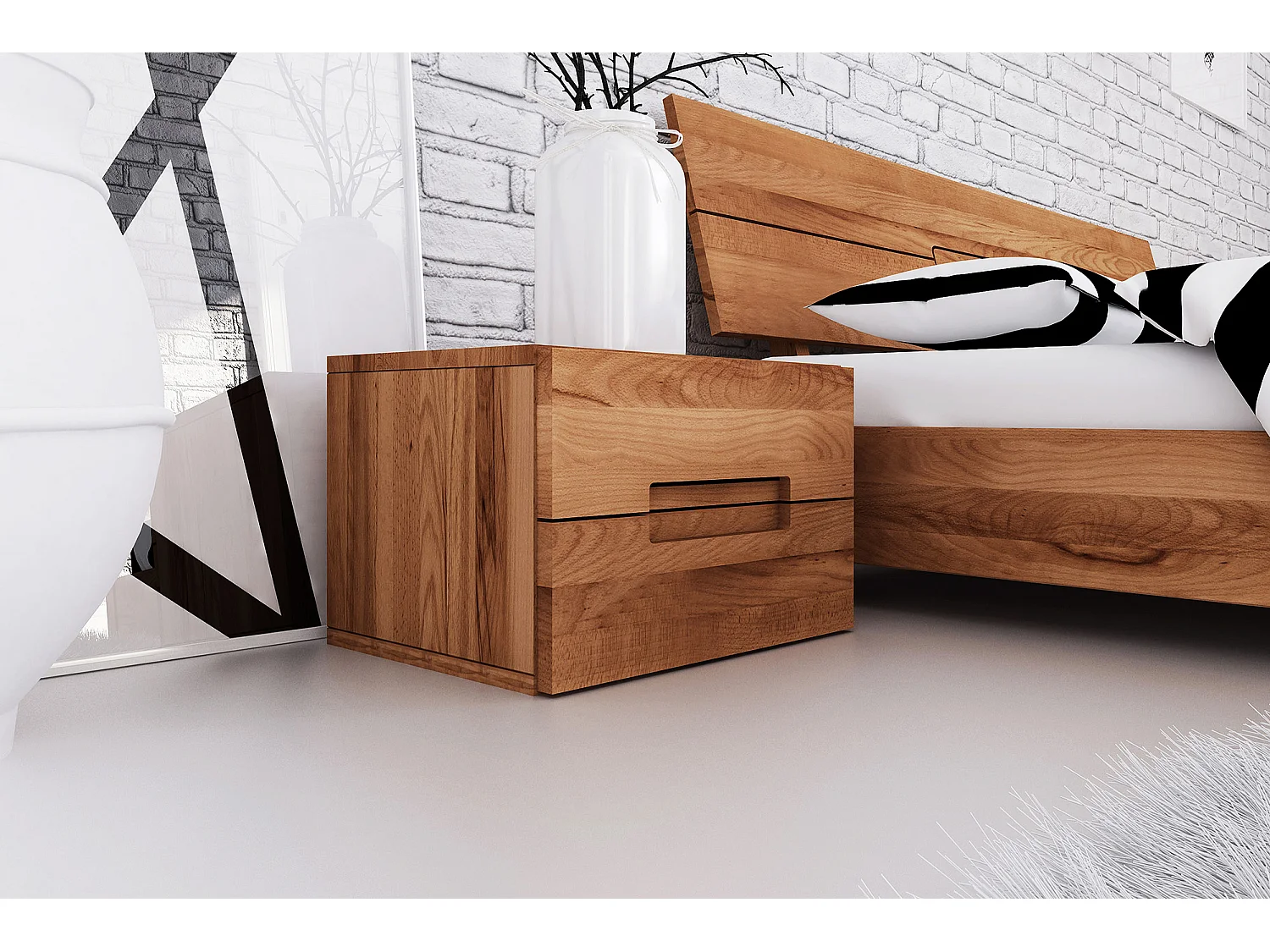 GREG - Nachttisch mit Schubladen aus Kernbuche, naturgeölt