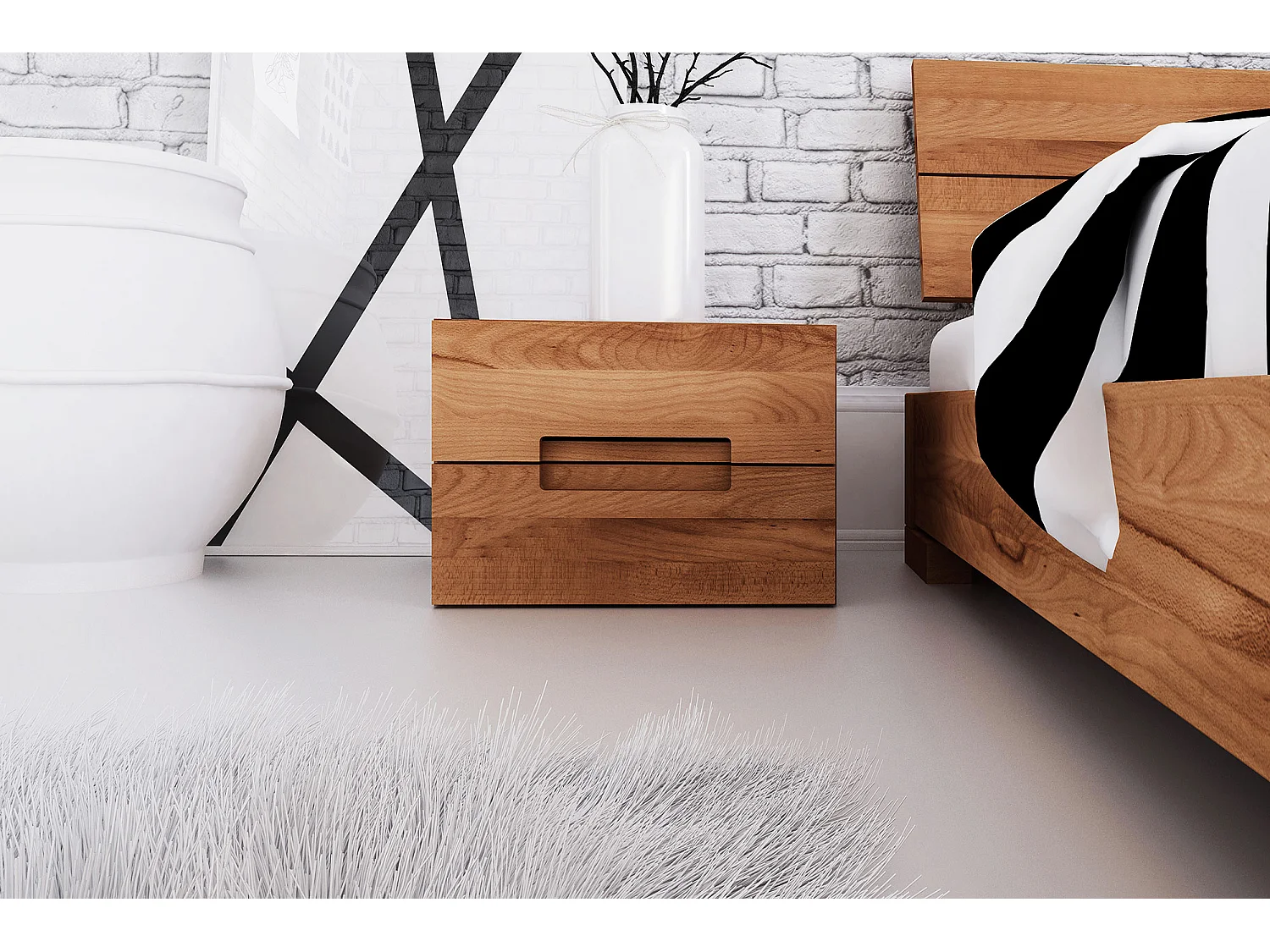 GREG - Nachttisch mit Schubladen aus Kernbuche, naturgeölt