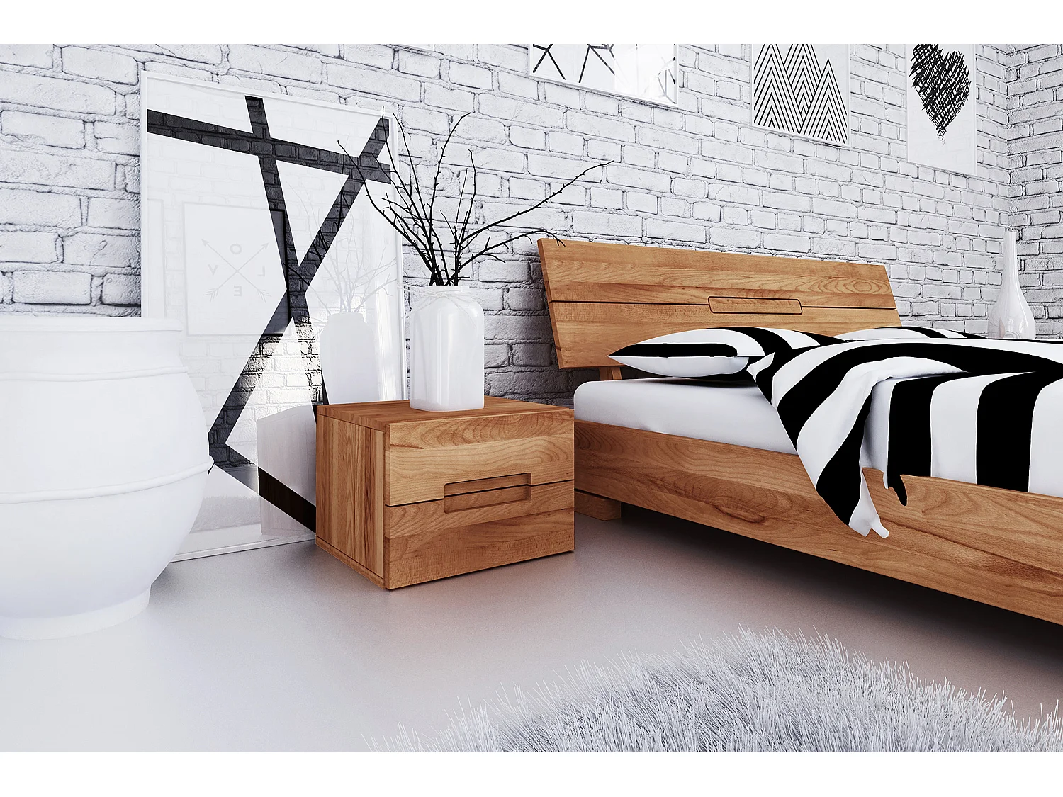 GREG - Nachttisch mit Schubladen aus Kernbuche, naturgeölt